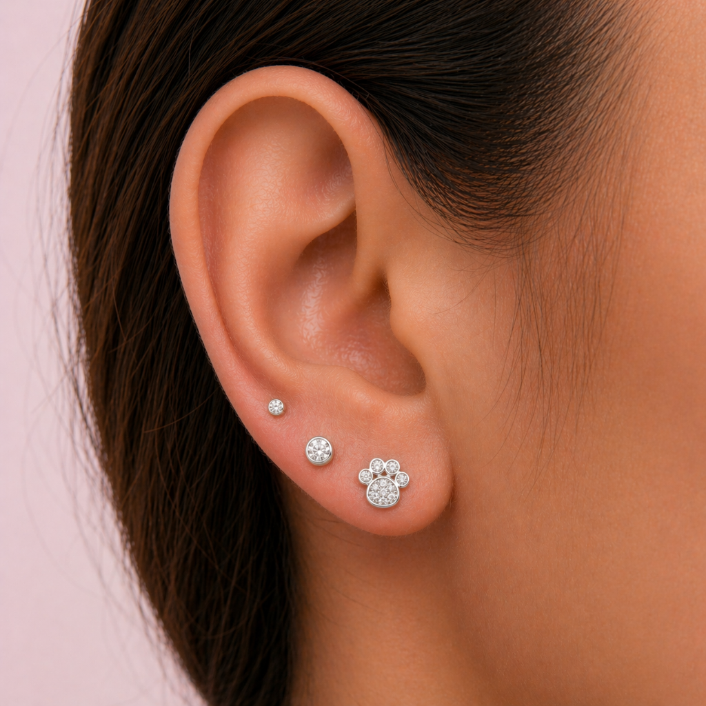 Piercing Circón Tope Plano - Plata 925