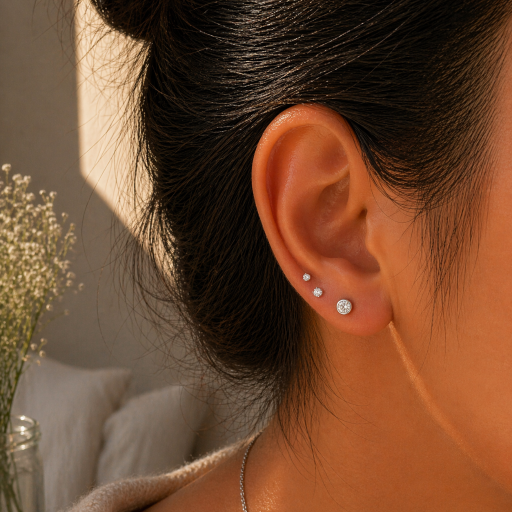 Piercing Circón Tope Plano - Plata 925