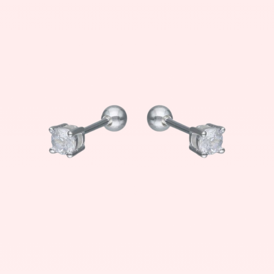 Aros circón 3 mm con seguro - Plata 925