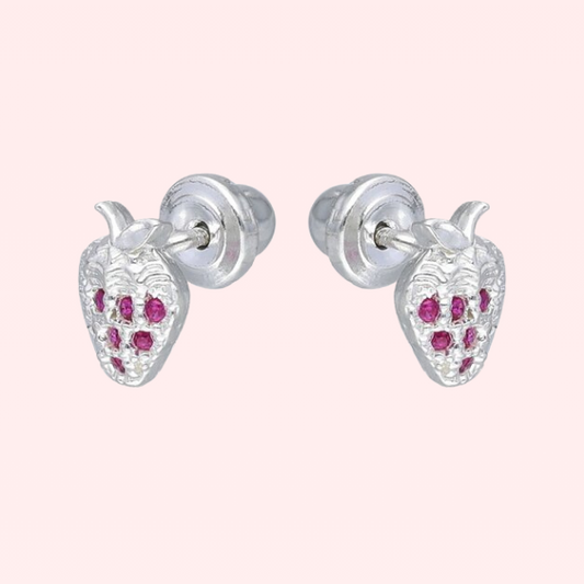 Aros frutilla con circones – Plata 925