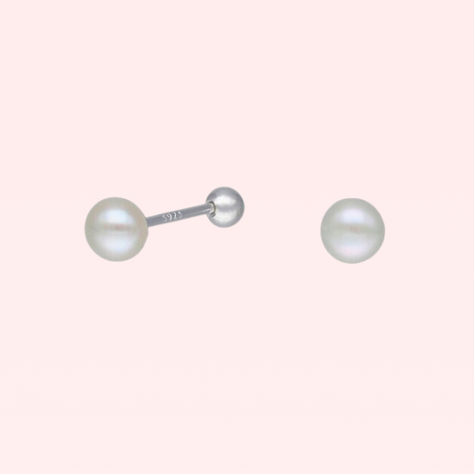 Aros perla 4 mm con seguro – Plata 925