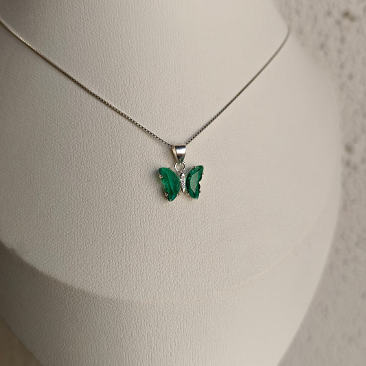Collar Mariposa verde con circones - Plata 925