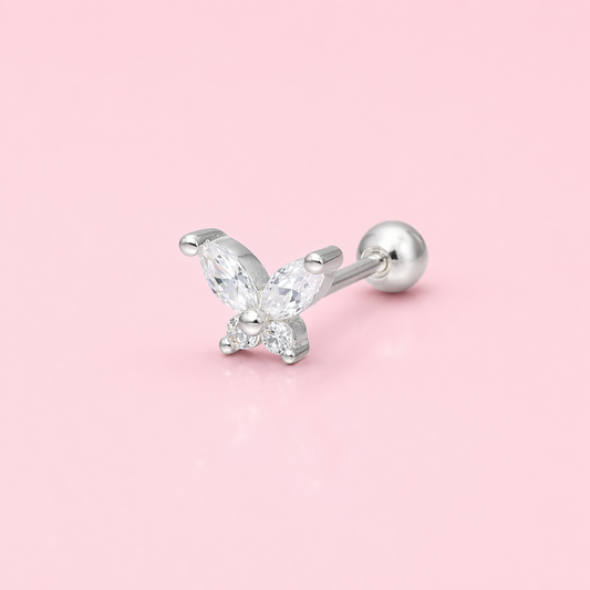Piercing Mariposa con Circones - Plata 925 Tope Rosca Redonda