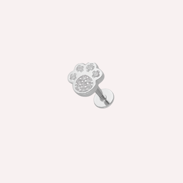 Piercing Oreja Huellita con Brillo tope plano — Plata 925