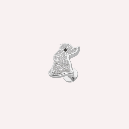 Piercing Oreja Perrito con Brillo tope plano — Plata 925