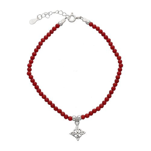 Pulsera Nudo de Bruja con Cristal Rojo Protección - Plata 925